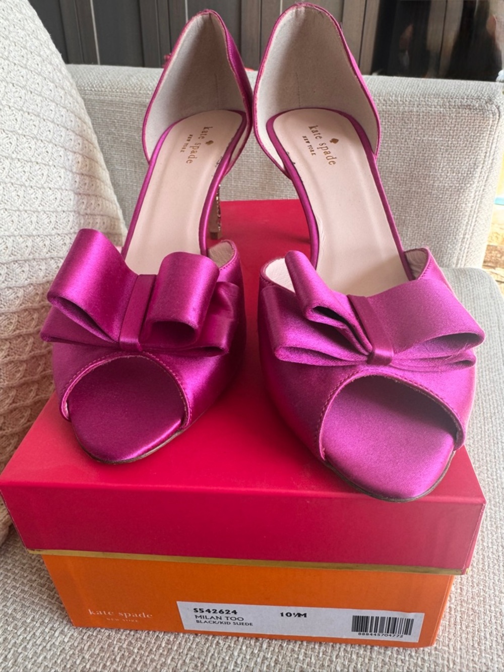 kate spade Magenta Satin Bow D'Orsay Heel with Rhinestone Covered Heel